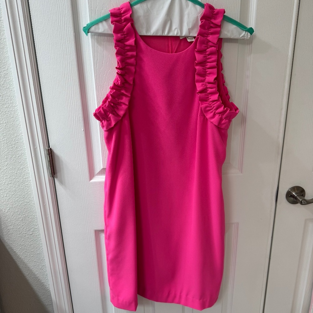 Lilly Pulitzer Hot Pink Ruffle Sleeve Shift Dress